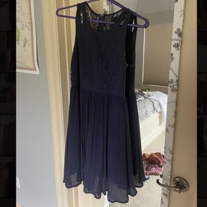 Navy Blue Lace Back Dress